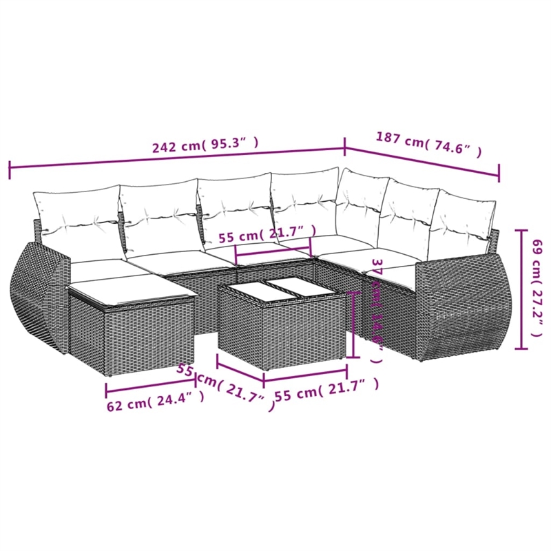 vidaXL 8 Piece Poly Rattan Sofa Set in Gray