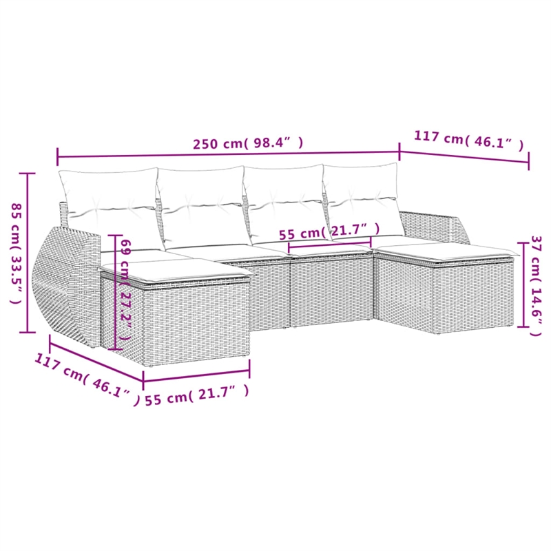 vidaXL 6 Piece Steel Sofa Set in Gray