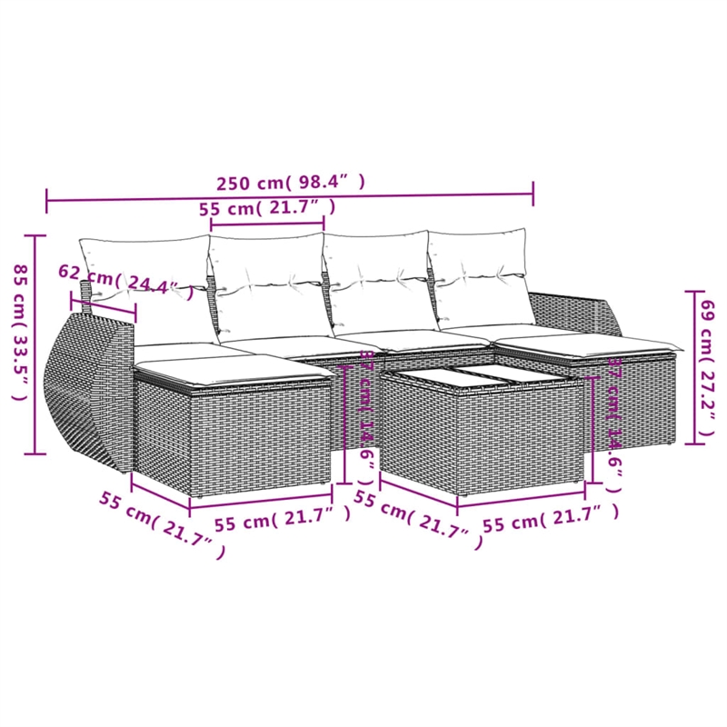 vidaXL 7 Piece Steel Sofa Set in Black
