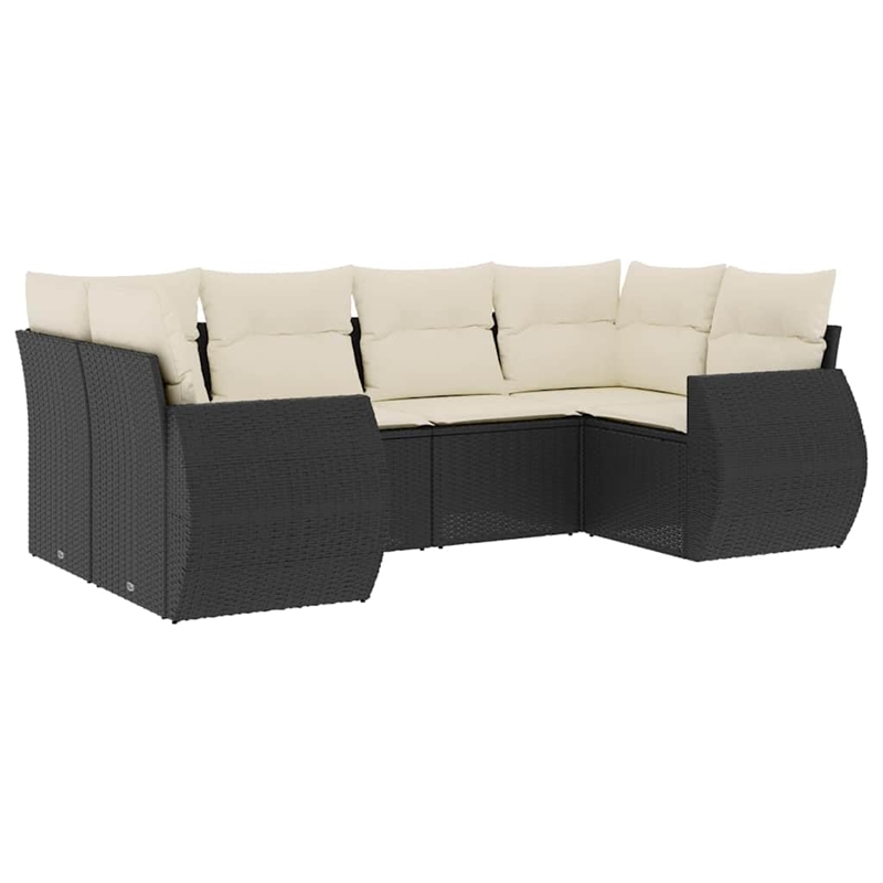 vidaXL 6 Piece Poly Rattan Sofa Set in Black/White/Cream