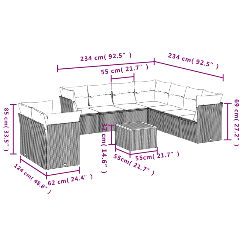 vidaXL 10 Piece Solid Acacia Wood Sofa Set in Gray