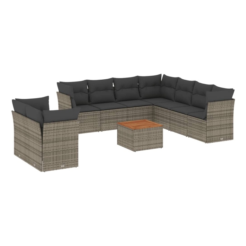 vidaXL 10 Piece Solid Acacia Wood Sofa Set in Gray