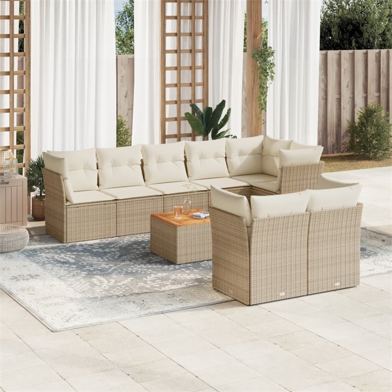 vidaXL 9 Piece Poly Rattan Sofa Set in Beige