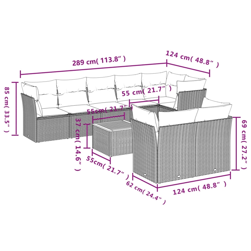 vidaXL 9 Piece Poly Rattan Sofa Set in Beige