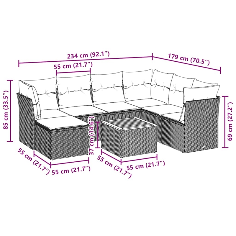 vidaXL 8 Piece Poly Rattan Sofa Set in Black