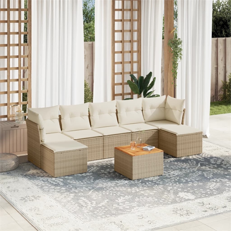 vidaXL 8 Piece Poly Rattan Large Sofa Set in Beige