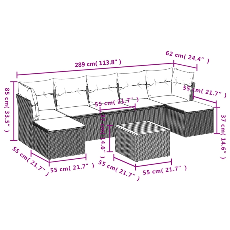 vidaXL 8 Piece Poly Rattan Large Sofa Set in Beige