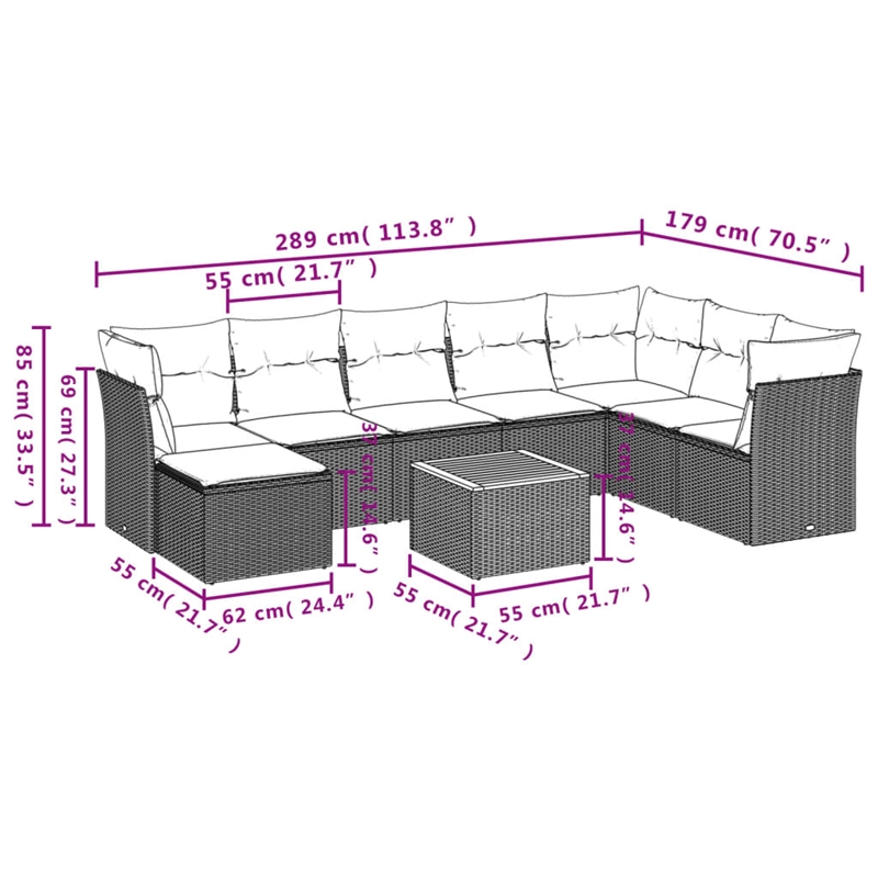 vidaXL 9 Piece Steel Patio Sofa Set in Black