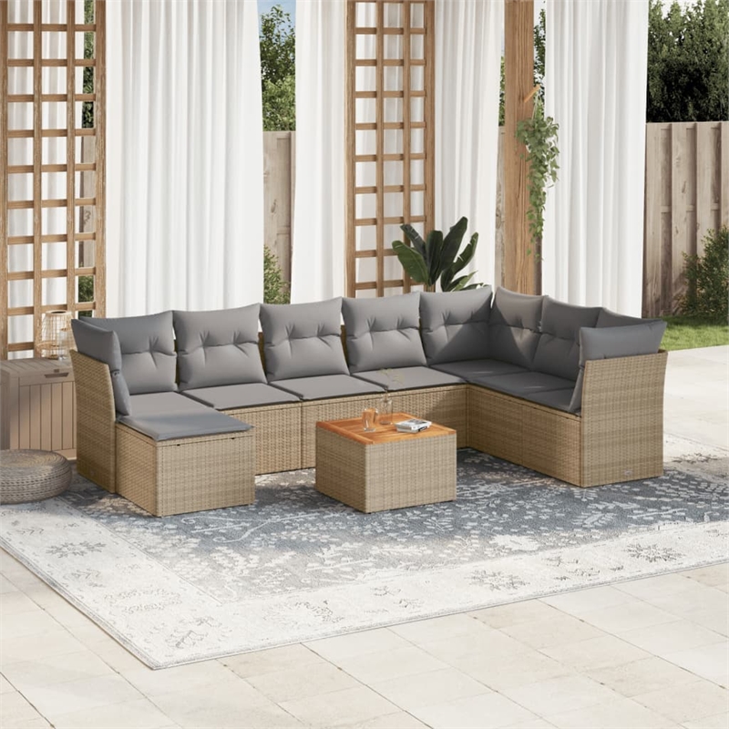 vidaXL 9 Piece Solid Acacia Wood Sofa Set in Gray/Beige