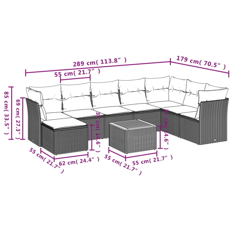 vidaXL 9 Piece Solid Acacia Wood Sofa Set in Gray/Beige