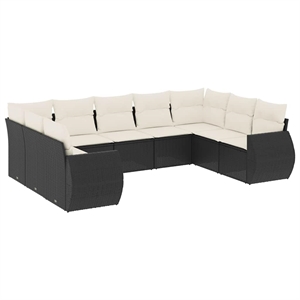 vidaXL 9 Piece Poly Rattan Sofa Set in Black/White/Cream