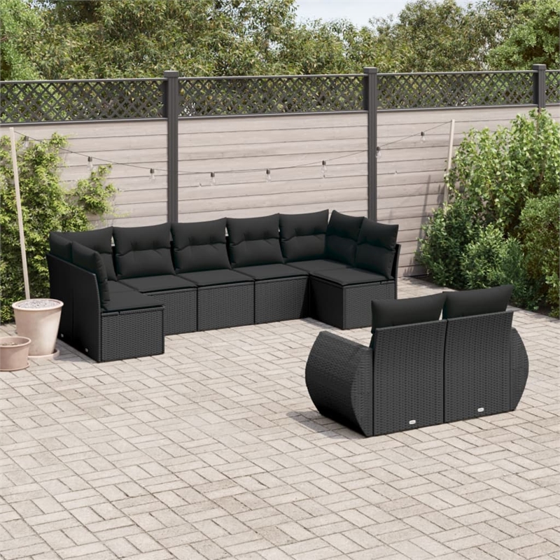 vidaXL 9 Piece Steel Sofa Set in Black