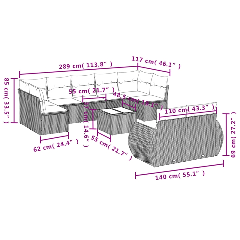 vidaXL 10 Piece Steel Sofa Set in Gray