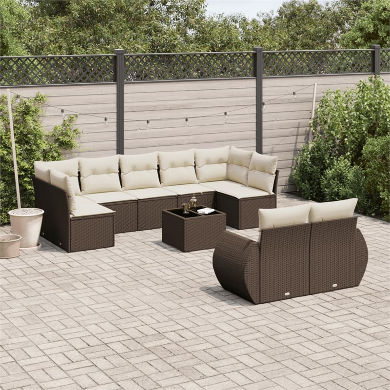 vidaXL 10 Piece Sofa Set in White/Brown/Cream