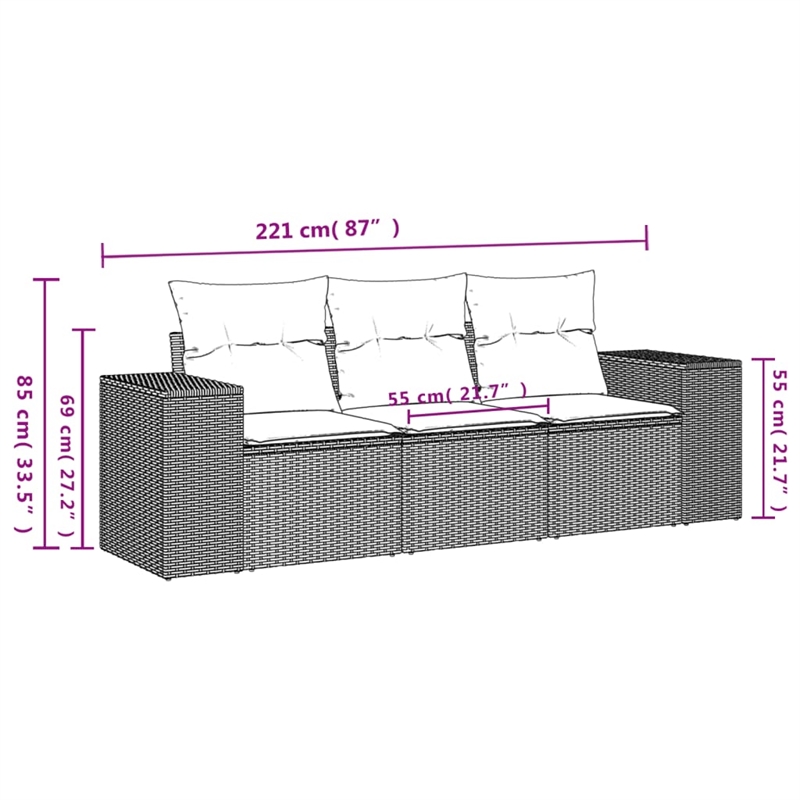 vidaXL 3 Piece Poly Rattan Sofa Set in Gray/Beige