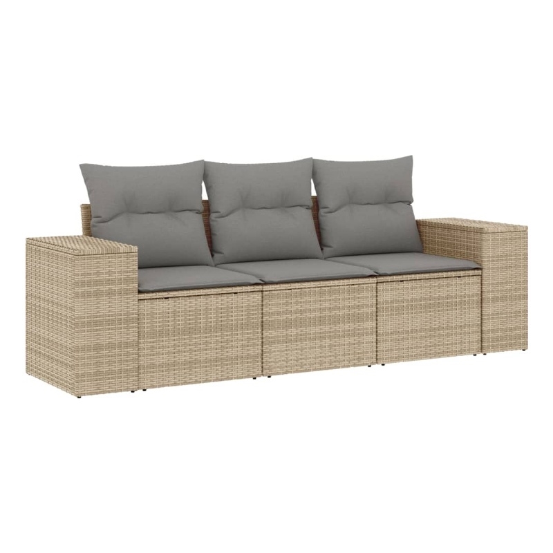 vidaXL 3 Piece Poly Rattan Sofa Set in Gray/Beige