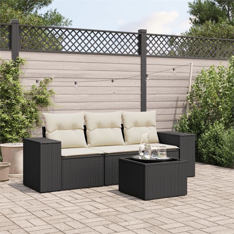 vidaXL 4 Piece Steel Sofa Set in Black/Cream