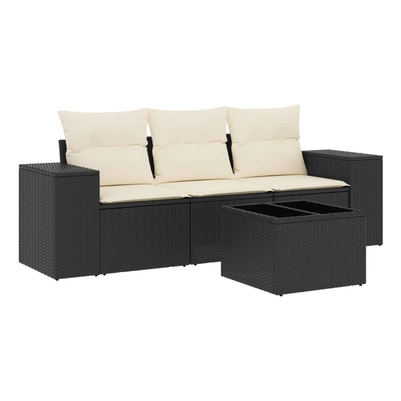 vidaXL 4 Piece Steel Sofa Set in Black/Cream