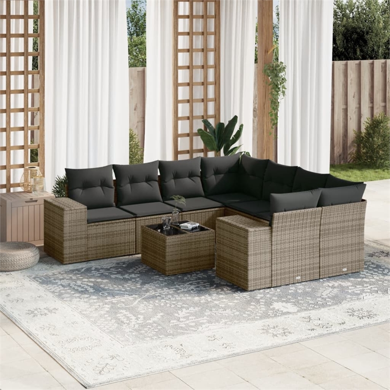 vidaXL 9 Piece Poly Rattan Sofa Set in Gray