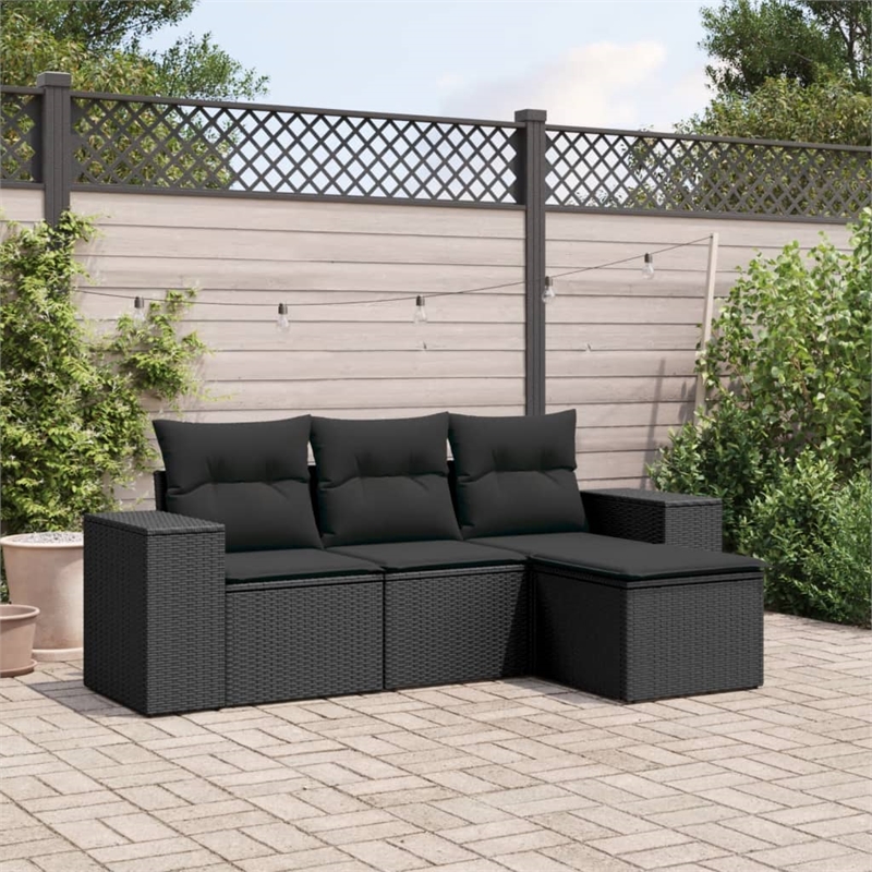 vidaXL 4 Piece Poly Rattan Standard Sofa Set in Black