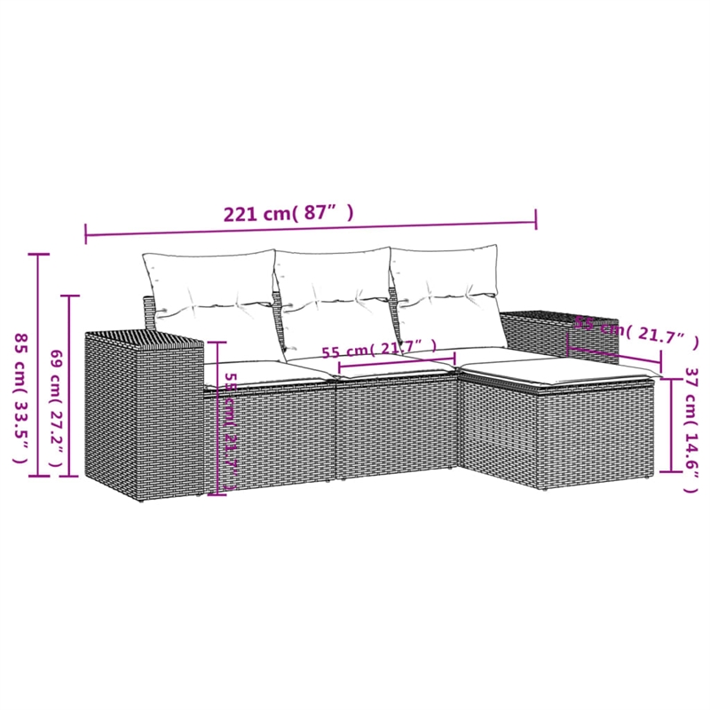 vidaXL 4 Piece Poly Rattan Standard Sofa Set in Black