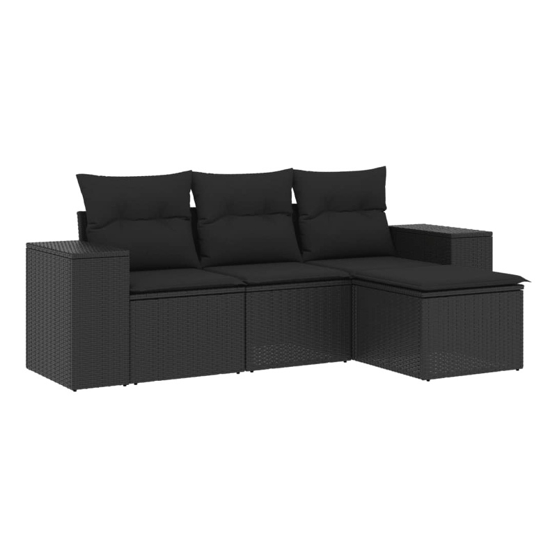 vidaXL 4 Piece Poly Rattan Standard Sofa Set in Black
