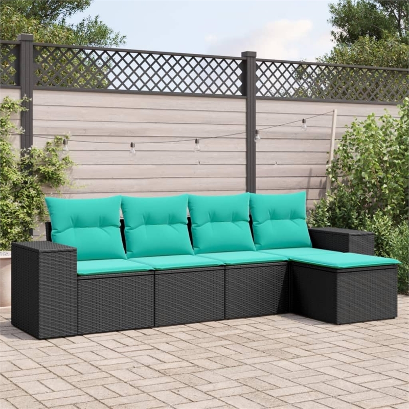 vidaXL 5 Piece Steel Patio Sofa Set in Black/Blue