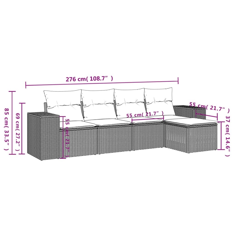 vidaXL 5 Piece Steel Patio Sofa Set in Black/Blue
