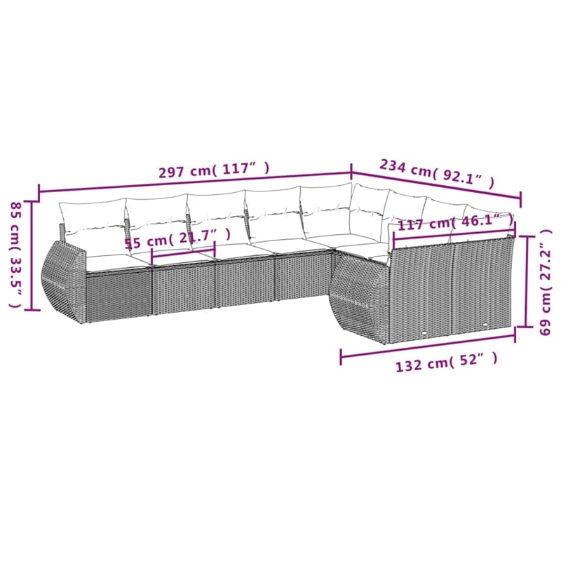 vidaXL 9 Piece Poly Rattan Large Sofa Set in Black