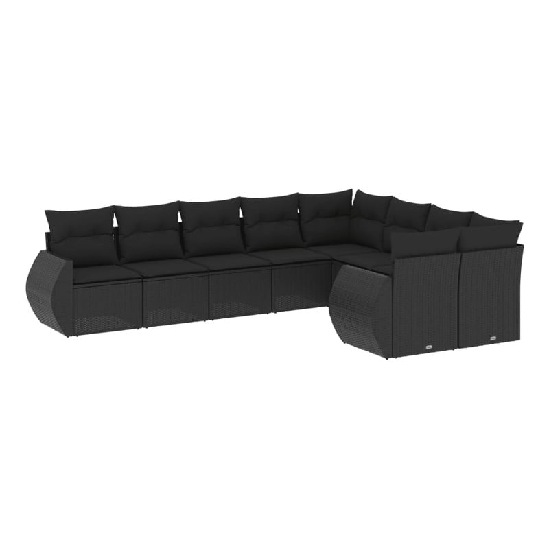 vidaXL 9 Piece Poly Rattan Large Sofa Set in Black