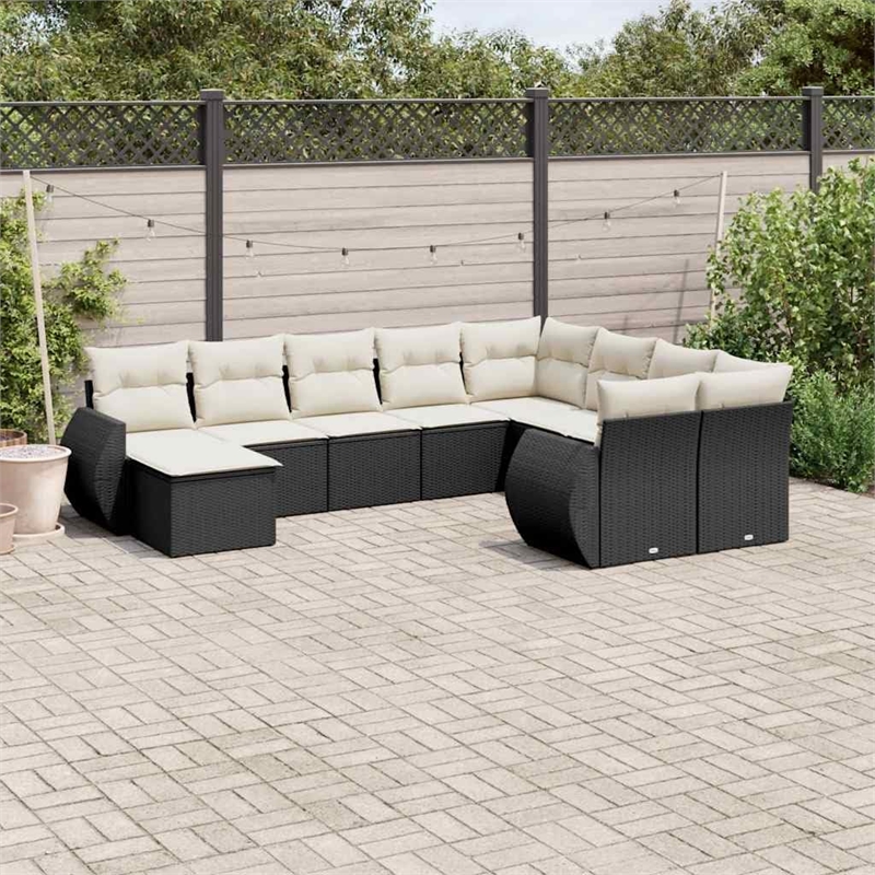 vidaXL 10 Piece Poly Rattan Sofa Set in Black