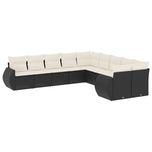 vidaXL 10 Piece Poly Rattan Large Sofa Set in Black/White/Cream