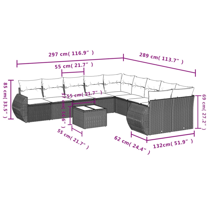 vidaXL 11 Piece Steel Sofa Set in Black