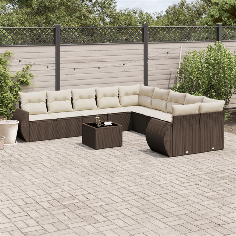 vidaXL 11 Piece Poly Rattan Sofa Set in Brown/Cream