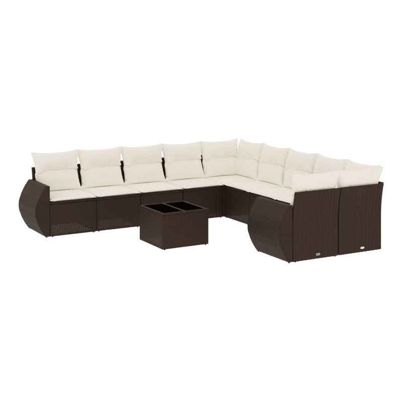 vidaXL 11 Piece Poly Rattan Sofa Set in Brown/Cream