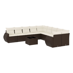 vidaXL 11 Piece Poly Rattan Sofa Set in Brown/Cream