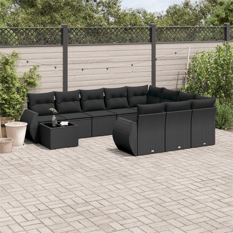 vidaXL 11 Piece Poly Rattan Sofa Set in Black