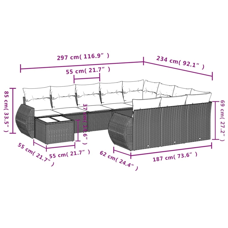 vidaXL 11 Piece Poly Rattan Sofa Set in Black