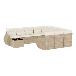 vidaXL 11 Piece Poly Rattan Sofa Set in White/Cream/Beige