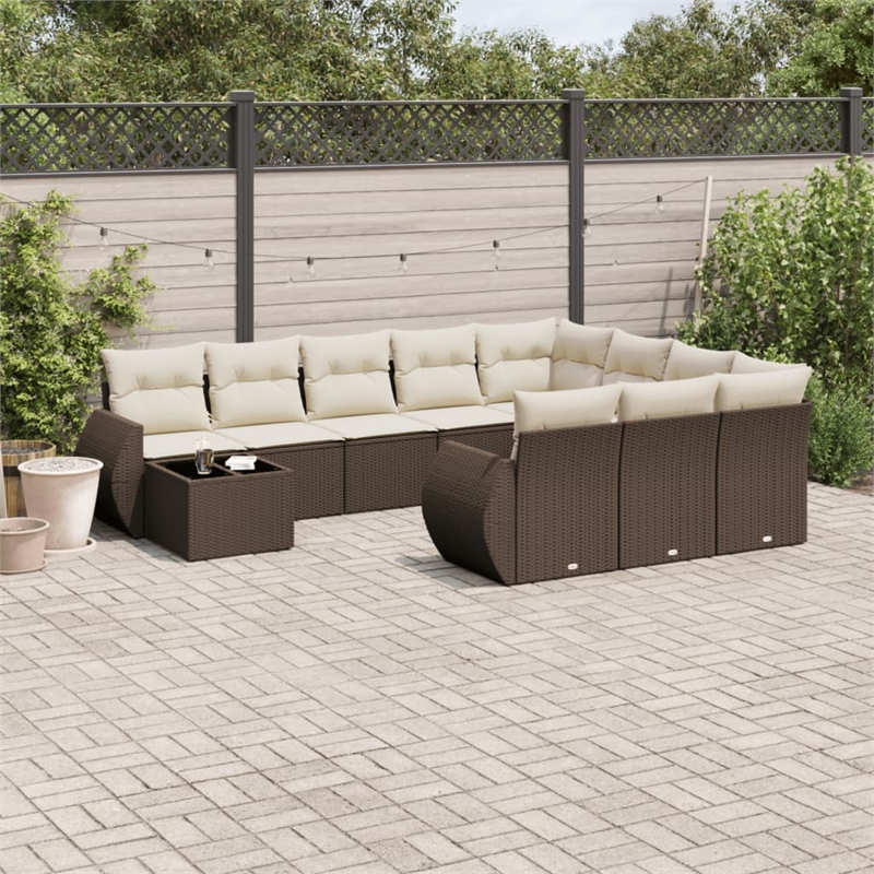 vidaXL 11 Piece Poly Rattan Patio Sofa Set in Brown