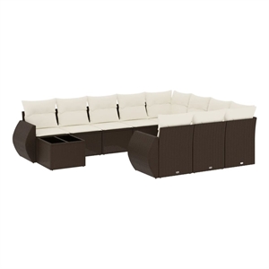 vidaXL 11 Piece Poly Rattan Patio Sofa Set in Brown