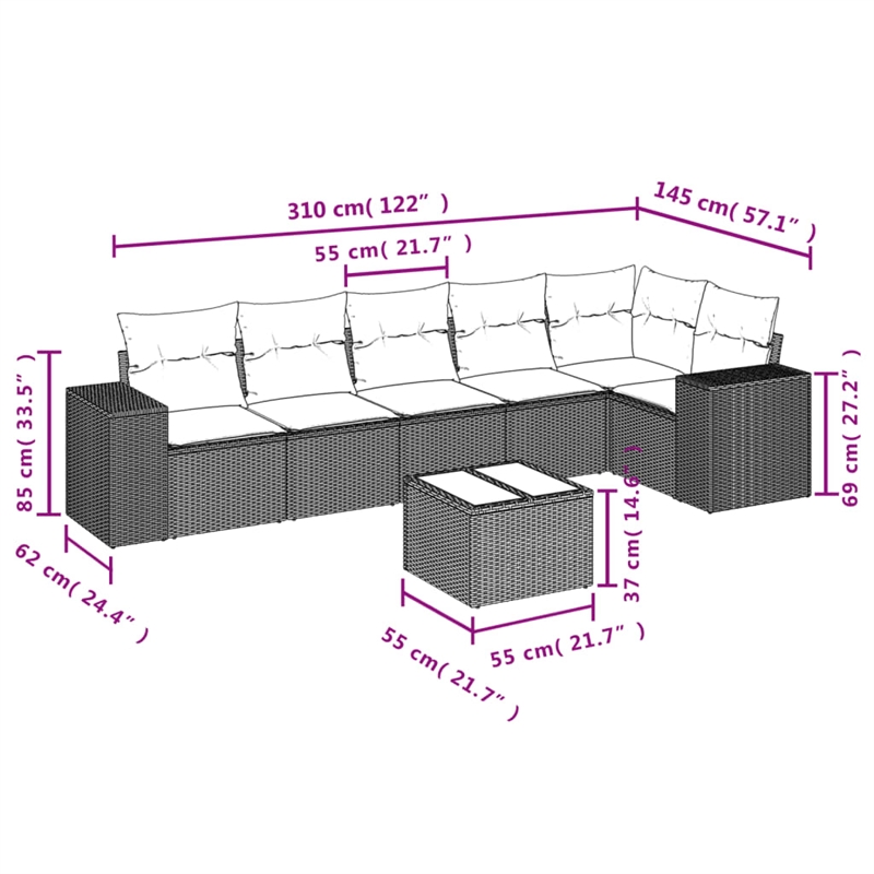 vidaXL 7 Piece Steel Small Sofa Set in Gray
