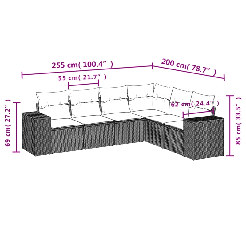vidaXL 6 Piece Poly Rattan Sofa Set in Black