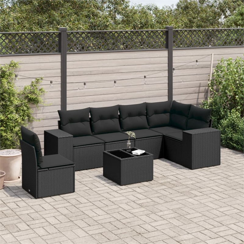 vidaXL 7 Piece Poly Rattan Sofa Set in Black