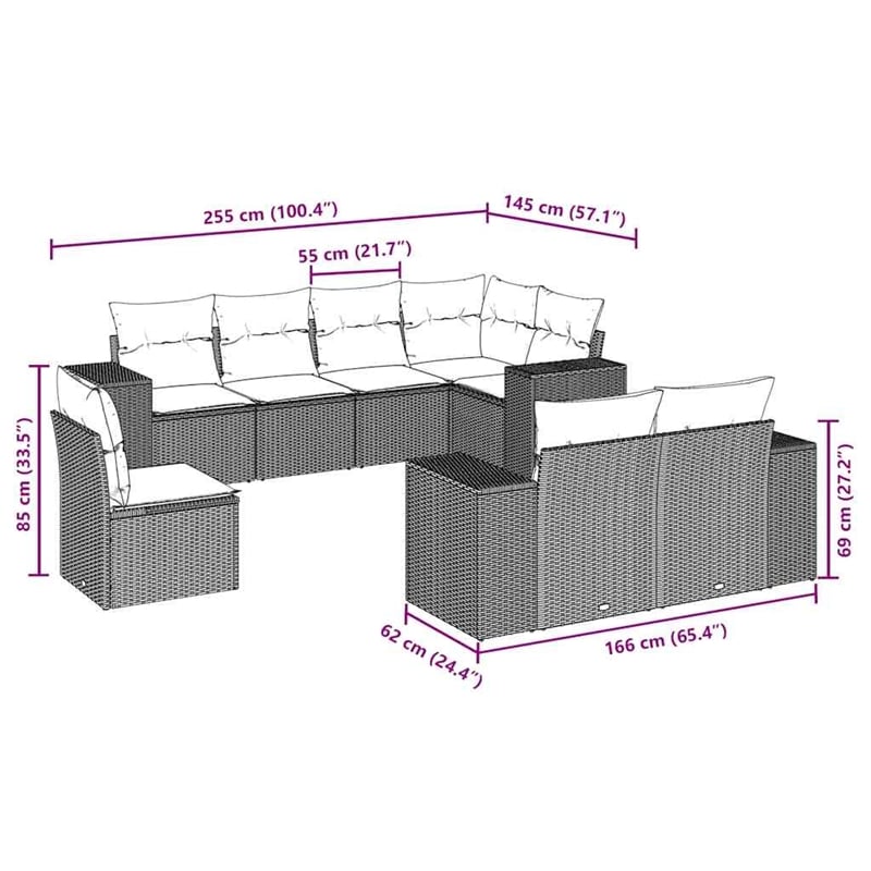 vidaXL 8 Piece Poly Rattan Sofa Set in Beige/Black