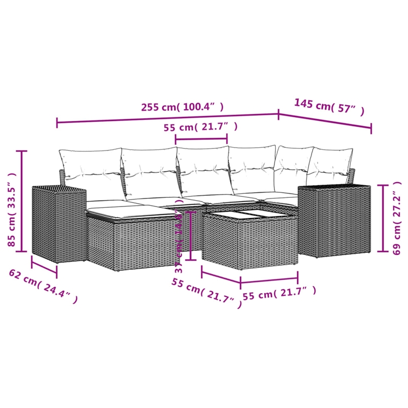 vidaXL 7 Piece Poly Rattan Large Sofa Set in Black/White/Cream