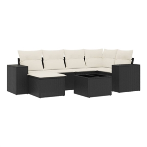 vidaXL 7 Piece Poly Rattan Large Sofa Set in Black/White/Cream