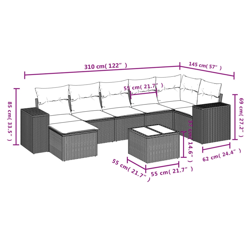 vidaXL 8 Piece Steel Sofa Set in Black