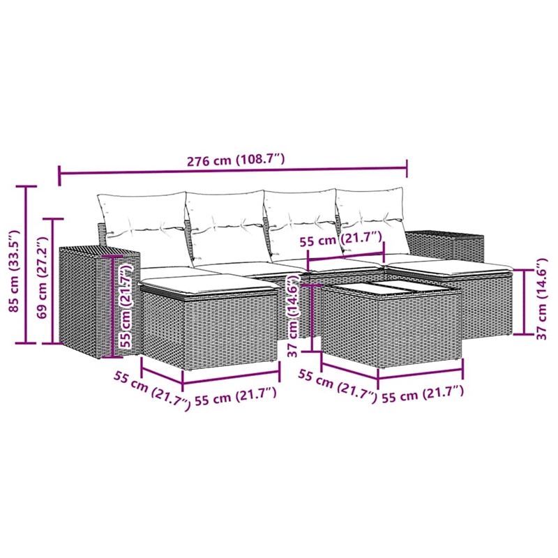 vidaXL 7 Piece Steel Sofa Set in Black/White/Cream