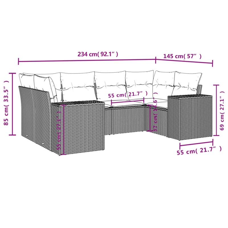 vidaXL 6 Piece Steel Sofa Set in Black